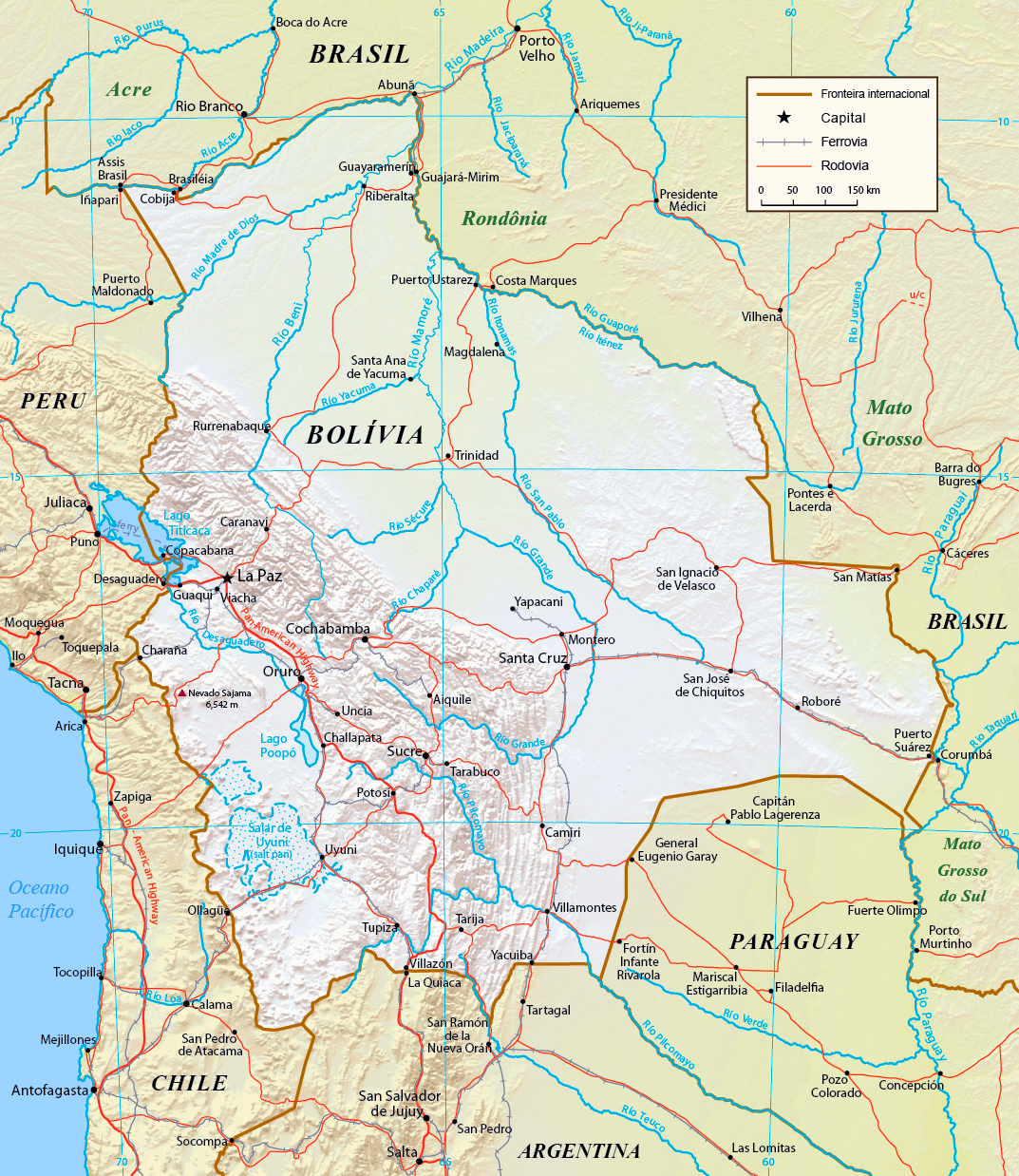 Mapa fisico Bolivia