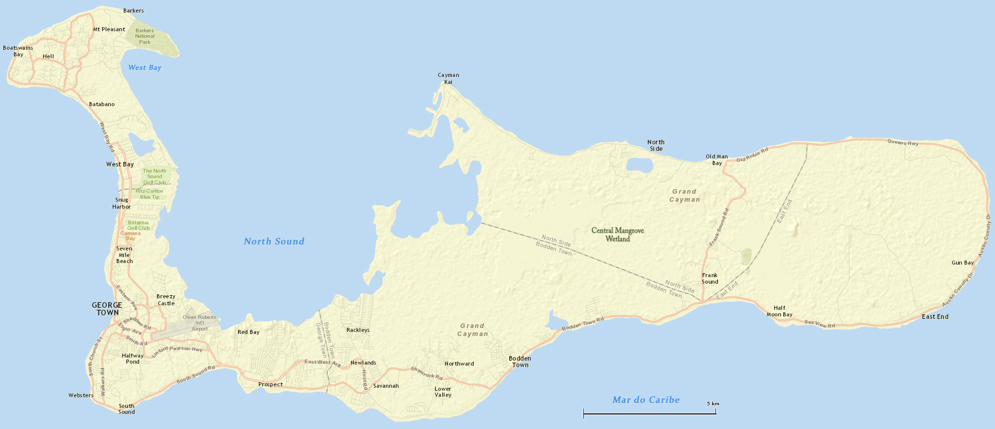 Mapa das Ilhas Cayman