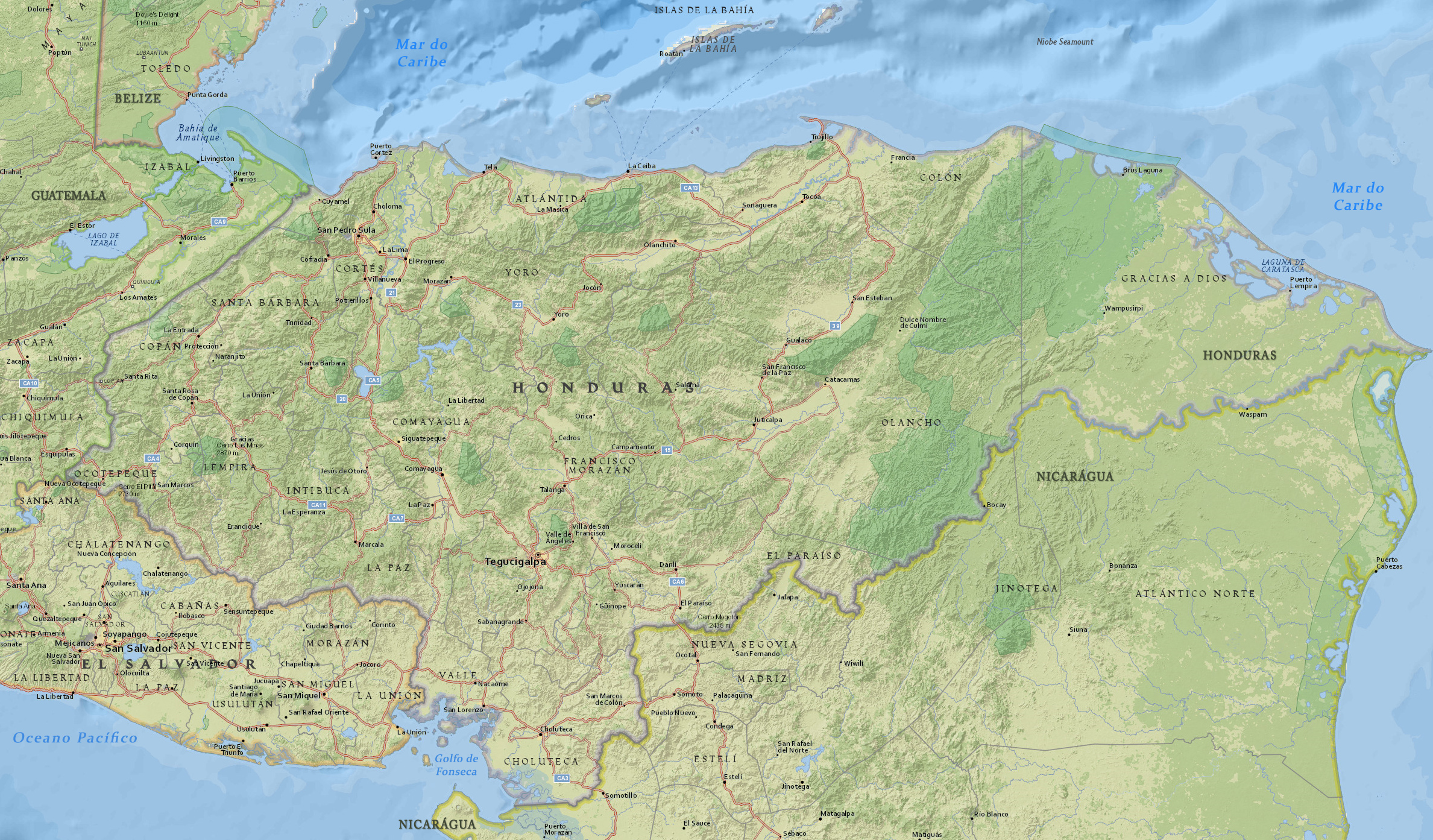 Mapa fisico Honduras