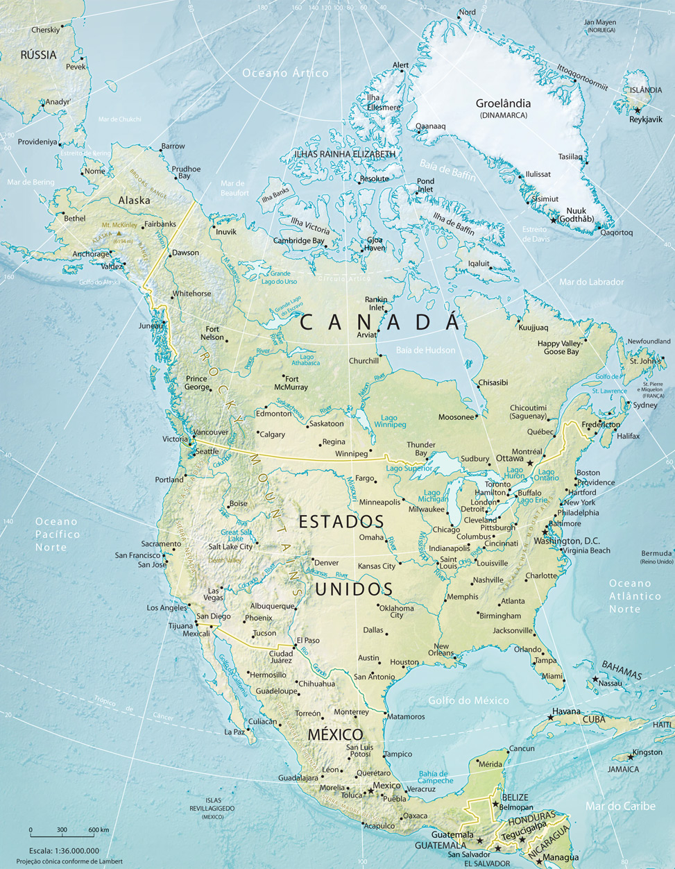 Mapa Fisico America Norte