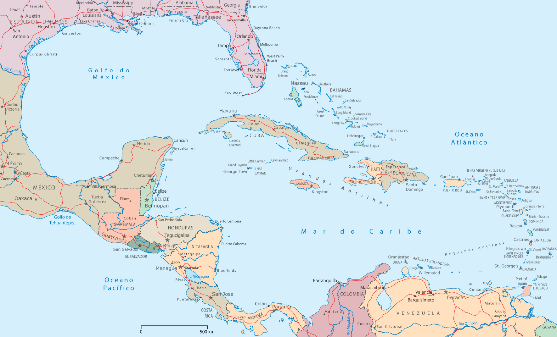 Mapa Político América Central Caribe