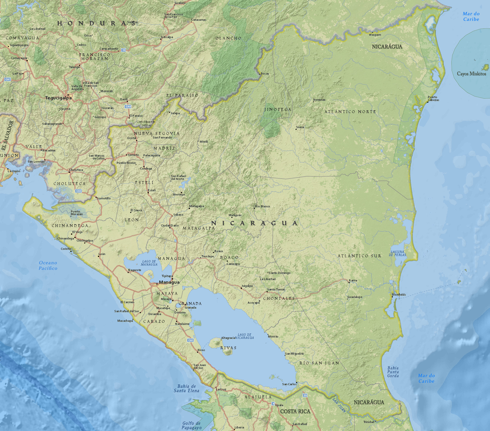 Mapa fisico Nicaragua