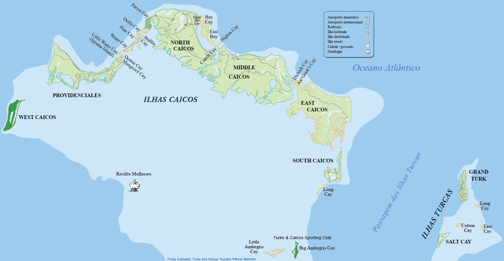 Mapa Ilhas Turcas e Caicos